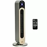 HOMCOM Stufa Elettrica Oscillante a 3 Modalità di Riscaldamento，Termoventilatore con Temperatura Regolabile e Telecomando, in ABS, Φ25x73.5 cm, Argento