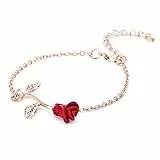 N-brand PULABO - Bracciale rigido da donna, con rosa, con fiori, rosa, carino, alla moda, per feste di matrimonio, compleanno, robusto e conveniente