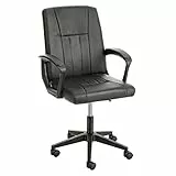 Baroni Home Sedia da Ufficio in Ecopelle Girevole, Poltroncina Imbottita da Ufficio con Altezza Regolabile e Braccioli, Seduta Ergonomica, Nera