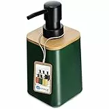 KADAX Dispenser di sapone con pompa, erogatore pompa in 6, bottiglia liquida con coperchio in bambù, dosatore sapone per bagno, cucina e lavanderia (verde)