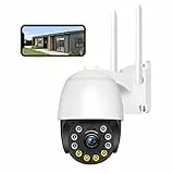 Telecamera WiFi Esterno 360 Gradi, Videocamera Sorveglianza Interno WiFi, Visione Notturna a Colori 1080P, Impermeabile IP66, Audio a 2 vie, Rilevamento del Movimento, App per PC e Telefono