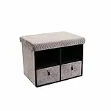 HOME DECO FACTORY HD6385 Panca Pieghevole con cassetto X2 in Velluto a Motivo Grigio, Tessuto – Poliestere Legno – MDF, 50.00 x 38.00 x 38.00 cm