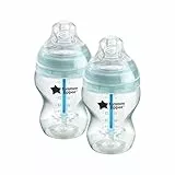 Tommee Tippee Biberon Anticolica, Tettarella Simile al Seno a Flusso Lento e Esclusivo Sistema di Ventilazione Anticolica, 260ml, Confezione da 2, Neutro