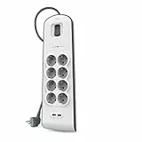 Belkin BSV804VF2M Surge Stripe Protezione dalle Sovracorrenti fino a 900 Joules con 8 Prese, Cavo da 2 m e 2 Porte di Ricarica Condivisa, USB da 2.4 A, Bianco