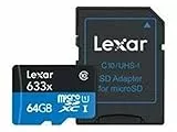 Lexar LSDMI64GBBEU633A - Scheda di memoria Micro SDHC ad alte prestazioni 633x UHS-I con adattatore SD, 64 GB