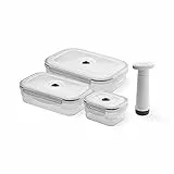 Compactor - Set 3 contenitori sottovuoto per alimenti con coperchio e pompa inclusa, ermetici, trasparenti, plastica priva di BPA, adatti in microonde, lavastoviglie, freezer
