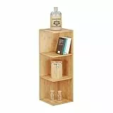 Relaxdays Scaffale ad angolo in bambù, 3 mensole, HxLxP: 85,5x29x29 cm, libreria, scaffale cucina autoportante, marrone chiaro