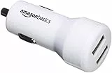 Amazon Basics - Caricabatterie per auto 4.8 A/24 W 2 porte USB per dispositivi Apple e Android, Bianco