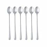 Amazon Basics - Cucchiaini a stelo lungo, in acciaio inox con bordo arrotondato, Confezione da 6