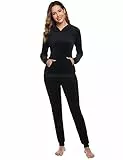 Totatuit Pigiama Set in Velluto Donna Tuta da Ginnastica Casual Completo Sportivo Due Pezzi Abbigliamento Sportivi a Manica Lunga Autunno Inverno Nero M