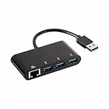 Amazon Basics - Adattatore a 3 porte USB 3.0 con porta gigabit ethernet, 3 USB A + 1 RJ45, Nero