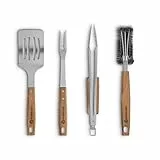 Set di Utensili per Barbecue in Acciaio Inox e Legno di Acacia, Accessori per Grigliare - 4 Pezzi