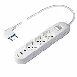 POLY POOL - PP2526 Ciabatta Multipresa Elettrica Smart - 3 Prese Schuko Multistandard Bivalenti - 2 Prese USB 2.4A per Carica Veloce - Spina Salvaspazio - Ciabatta con Interruttore Nera Cavo 1,5m