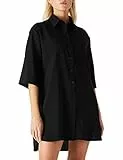 find. Vestito Corto da Donna con Bottoni, Casual, Mezze Maniche, Taglia Comoda, Scollo a V, Stile Blusa, con Tasche, Nero
