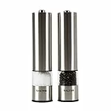 Salter 7522 SSTUR15UP - Set macina sale e pepe elettronico, acciaio inox, facile da usare e riempire. Macina sale e pepe da cucina, base luminosa, utilizzabile con una mano, corpo in acrilico, argento