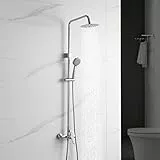 Ibergrif M17059 - Sistema di colonne per doccia con rubinetto, kit di guida per colonna doccia in ottone con 3 funzioni, soffione doccia a pioggia e set di tubi, colore: Argento cromato