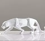 nobrand Scultura astratta moderna di pantera nera geometrica in resina leopardata statua fauna selvatica decorazione regalo artigianato ornamento accessori arredamento (bianco)