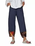 Yuson Girl Pantaloni Donna Pantaloni Estivi Donna Leggeri Pantaloni Larghi Lino Vita Alta Pantalone con Tasche Pantaloni di Svago Panno di Lino da con Fascia Elastica(A, L)