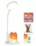 Lampada da Scrivania, Lampada da Tavolo con Sale dell'Himalaya, Cambio Colore Automatico, Collo d'oca Regolabile a 360°, 3 Livelli di Luminosità, con Portapenne, Colore Bianco