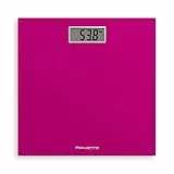 Rowenta Premiss 2 Bilancia Pesapersone Digitale, Vetro Temperato, Graduazione di Precisione Ogni 100g, Funzioni Intelligenti, Ampio Display, Batteria Inclusa, Fucsia, 30x30cm
