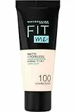 Maybelline New York Fondotinta Fit Me Matte&Poreless, Finish Opacizzante e Fissante, Tonalità: 100 Warm Ivory