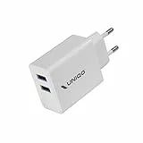 UNIQO Spina caricabatterie da muro con 12 Watt di potenza, 2 porte USB, fino al 50% di carica dello smartphone in 30 minuti, spina EU