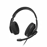 Hama Cuffie con microfono (cuffie cablate, jack da 3,5 mm, Aux, stereo con cavo, cuffie Over Ear PC con braccio microfono e fascia per il collo, cavo audio da 2 m, colore: nero, Standard, HS-P200 V2
