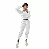 Loalirando Completo da Donna Sportivo 2 Pezzi,Tuta Pantaloni Donna Autunanle e Invernale Crop Top + Pantaloni a Vita Alta Completo Elegante Ragazza S-XL (Bianco, Medium)