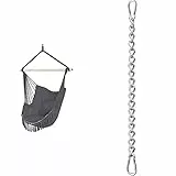 VOUNOT Poltrona Sospesa da Giardino 2 Cuscini, Sedia Amaca Altalena Macrame con Braccioli & KLIFFH & Auml;NGER Catena di Sospensione con Due moschettoni per sedie sospese