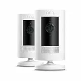 Ring Stick Up Cam Plug-In, videocamera di sicurezza in HD con sistema di comunicazione bidirezionale, colore bianco, compatibile con Alexa | 2 Camera