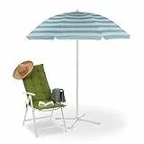 Relaxdays Ombrellone, Regolabile in Altezza, Pieghevole, con Borsa, in Acciaio e Poliestere, Ø 160 cm, Bianco Turchese