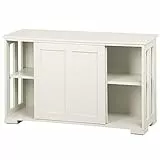 Yaheetech Mobile da Cucina, Credenza con Ante Scorrevoli, Mobiletto Multiuso per Buffet, Armadietto con Ripiano Regolabile Soggiorno, Mobile Porta TV Salotto Bianco Avorio 106,7 x 33 x 63 cm