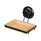 Compactor Bestlock Black Portasapone Montaggio A Parete Nero, Senza Foratura Con Ventosa, Bambù E Ferro Verniciato A Polvere Antiruggine, 14,6 x 12,6 x 10,5 cm, Nero/Marrone, RAN10215