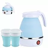 Jooheli Bollitore Elettrico Pieghevole, 600ml Bollitore Pieghevole in Silicone con 2 Tazze Pieghevoli, Bollitore Elettrico Pieghevole da Viaggio, Portatile Bollitore Acqua Elettrico Piccolo per Viaggi