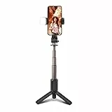 SBS bastone selfie wireless in alluminio con estensione fino a 70cm, selfie stick con treppiede, luce led per selfie, telecomando integrato, per cellulari fino a 6,7', cavo di ricarica incluso