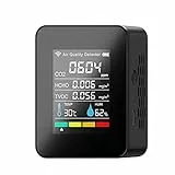 GOYOJO Monitor portatile della qualità dell'aria di CO2, con allarme acustico e calibrazione automatica 5 in 1, analisi della temperatura e dell'umidità, HCHO, TVOC monitoraggio dell'inquinamento per