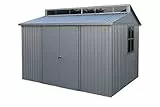 Duramax Capanno da giardino in alluminio, 10x8 m, impermeabile, per esterni, per biciclette, attrezzi e barbecue, include lucernario, fondazione, finestra sul lato e porte doppie con serratura