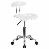 Flash Furniture Sedia da Scrivania Girevole, con Seduta in Stile Mezzadro, Colore Bianco Lucido e Cromo