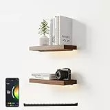 EUREKA ERGONOMIC AFS-17-WN-UK Scaffale Galleggiante da Parete, Controllo APP Musica Sincronizzazione Illumina Mensole, Mensole in Legno Set di 2 per (40 x 18 x 3,6 cm)