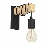 EGLO Lampada da parete Townshend, plafoniera vintage a uno punto luce, lampada da parete dal design industrial, lampada retrò in acciaio e legno, nero, marrone, E27