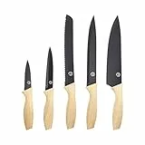 MasterChef Set Coltelli da Cucina Professionali, Collezione per Pane, Carne e Verdure, Acciaio Inox, Prova di Calore, Manici in Legno, Lavabile in Lavastoviglie, 5 Pezzi