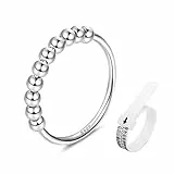 JeweBella Anello Antistress Donna Argento Sterling 925 con Perline Anello Antistress Girevole Anello Ansia Anelli Sottili Impilabili per Donna Ragazze con Misuratore Dimensioni Anelli