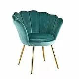 Baroni Home Poltrona Imbottita con Schienale a Conchiglia in Velluto Tiffany con Gambe in Oro, Poltrona da Salotto e Camera da Letto, Super Confortevole, Poltrona Relax 69x71x84 Cm