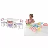 KidKraft-Cuore Set Tavolo con 2 Sedie in Legno con Contenitori per Cameretta dei Bambini & 63027 - Servizio da Tavola da 27 Pezzi, Giocattolo per Bambini, Multicolore (Pastello)