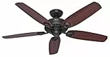 HUNTER FAN Builder Elite, 132 cm, Ventilatore da Soffitto per Interni con Catena a Strappo, Finitura in Bronzo, 5 Pale in Ciliegio Brasiliano, Ideale per l'Estate e l'Inverno, Modello 50567