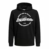 JACK & JONES Jjstanli Sweat Hood, Felpa con cappuccio, Black/Print:big, XL Uomo