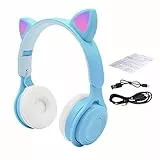QOTSTEOS Cuffie da gioco wireless HIFI Music Fashion Wireless Gaming Headset LED Light Up Cat Ear Bluetooth 5.0 Wireless Gaming Headset (blu)