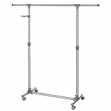 SONGMICS Appendiabiti con Attaccapanni con Gancini Porta Abiti in Acciaio a Rotelle con Ruote Altezza Larghezza Regolabile Stand Stender Grigio LLR01G