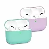 KOKOKA Custodia in Silicone Compatibile con AirPods Pro, Case Cover Protettiva Ultra Sottile in Premium Silicone per Airpods Pro, LED Frontale Visibile, Lavanda/Mint Green