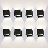 ledmo 8 Pezzi Applique da Parete Interno Angolo del Fascio Regolabile su e Giù 10W Applique da Esterno 4000K Bianco Naturale IP65 Impermeabile Nero